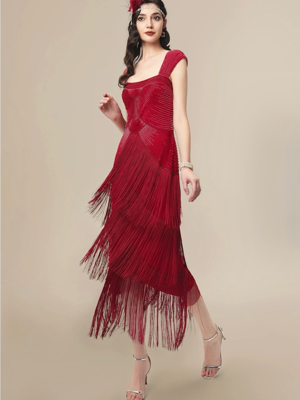 Red Fringe Maxi Dress With Vintage-Inspired Silhouette — image 3 of 8
